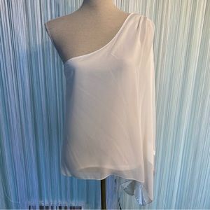 White Sheer One Sleeve Drape Top NWT